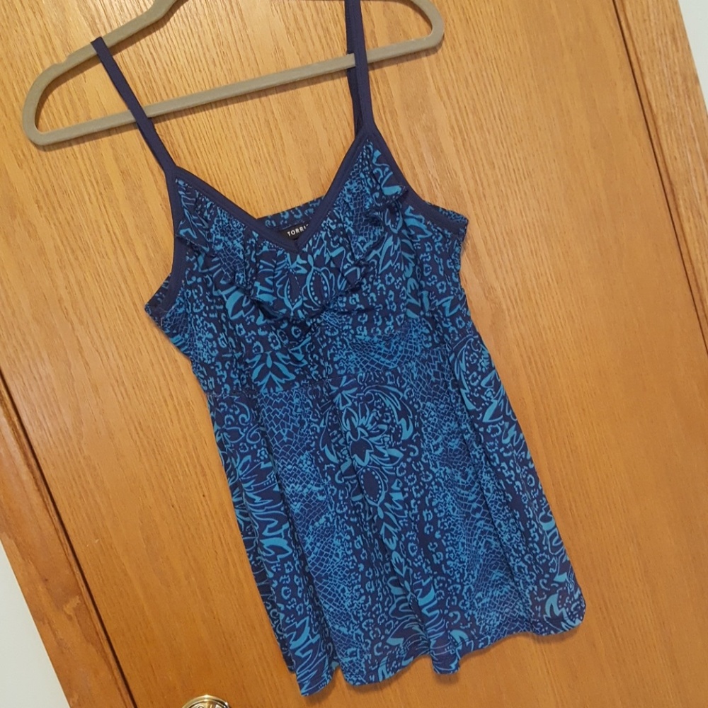 Torrid navy turquoise patterned mesh babydoll